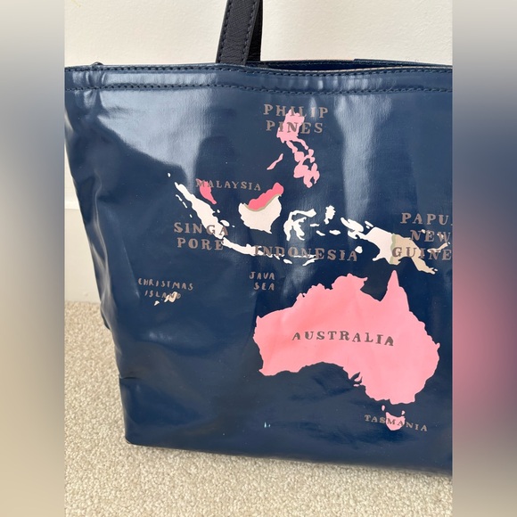 Kate Spade Going Places World Map Tote Bag Travel Print Rare Navy Pink - Picture 4 of 9